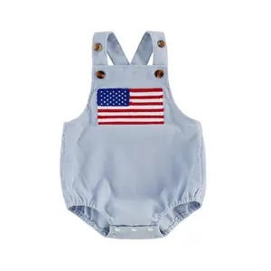 Babamoon Toddler Infant Baby Girl Boy 4th of July Romper USA Flag Embroidery Sleeveless Patriotic Jumpsuits Independence Day Onesie Bodysuit Overalls Outfits