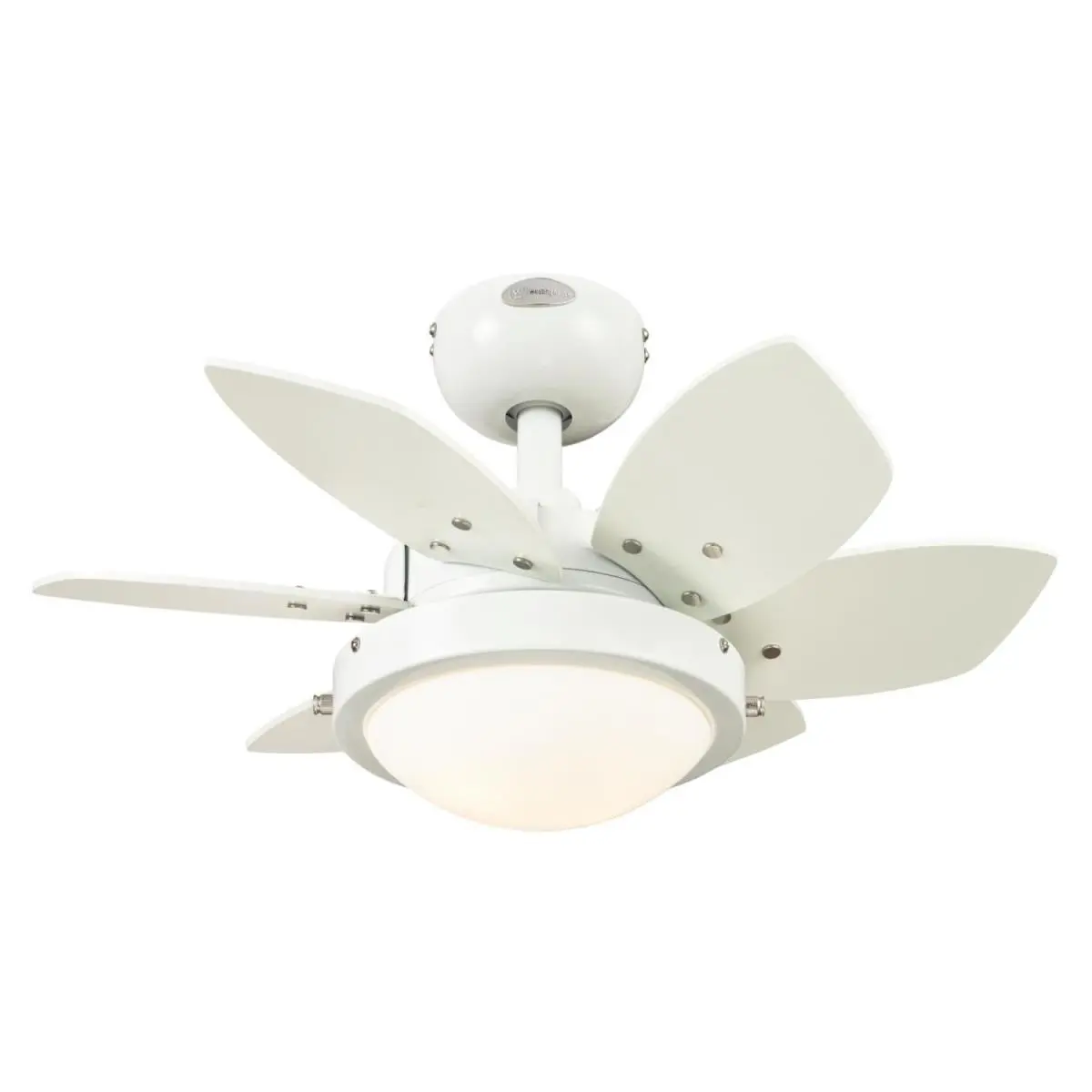 Westinghouse 24 in. Compact Opal Frosted Glass Indoor Ceiling Fan - 16W MDF Reversible White & Beech Blades, Triple Bulb Compatible, Down Rod Mount, LED Lights Ready, Ideal for Kids' Bedroom Small Spaces