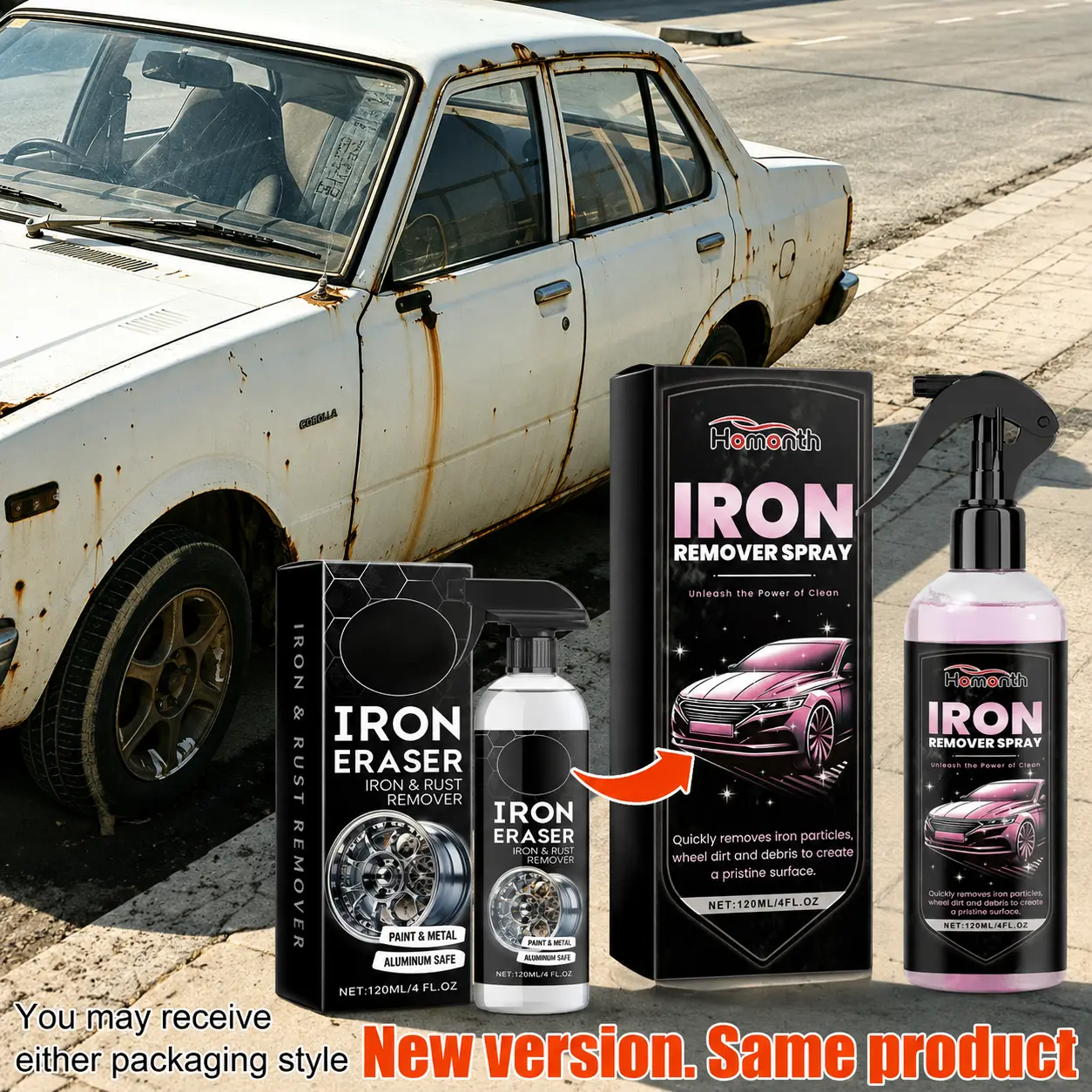 120ML Automotive Rust Remover Spray - Fast-Acting Iron & Rust Cleaner for Wheels, Rims, Metal Surfaces - Car Detailing, Detailing Products Chemicals - Safe for Most Automotive Finishes, Cars, Motorcycles
