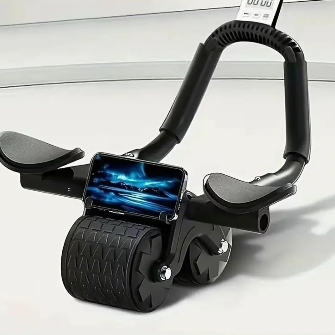 Automatic Rebound Ab Roller Wheel with Timer and Elbow Support, Ergonomic Non-Slip Workout Equipment for Abs Training and Core Focus