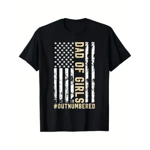 Summer t Shirts Girl Father's Day Daddy & Dad Of Girls Outnumbered T-Shirt, 100% Cotton, Gift for Men Women Dad Mom Friends