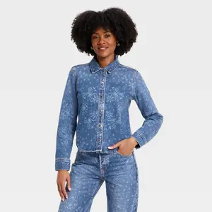 Womens's Long Sleeve Collared Easy Denim Shirt Bandana - Universal Thread