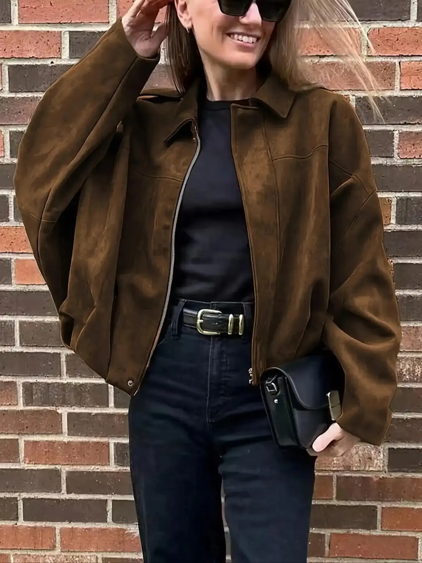 Women's pilot jacket, zip-up winter coat, bomber fleece-lined with inner lining, loose short design, zip and pocket designs, street style, suitable for cold weather, Outerwear must have casual chic year round spring