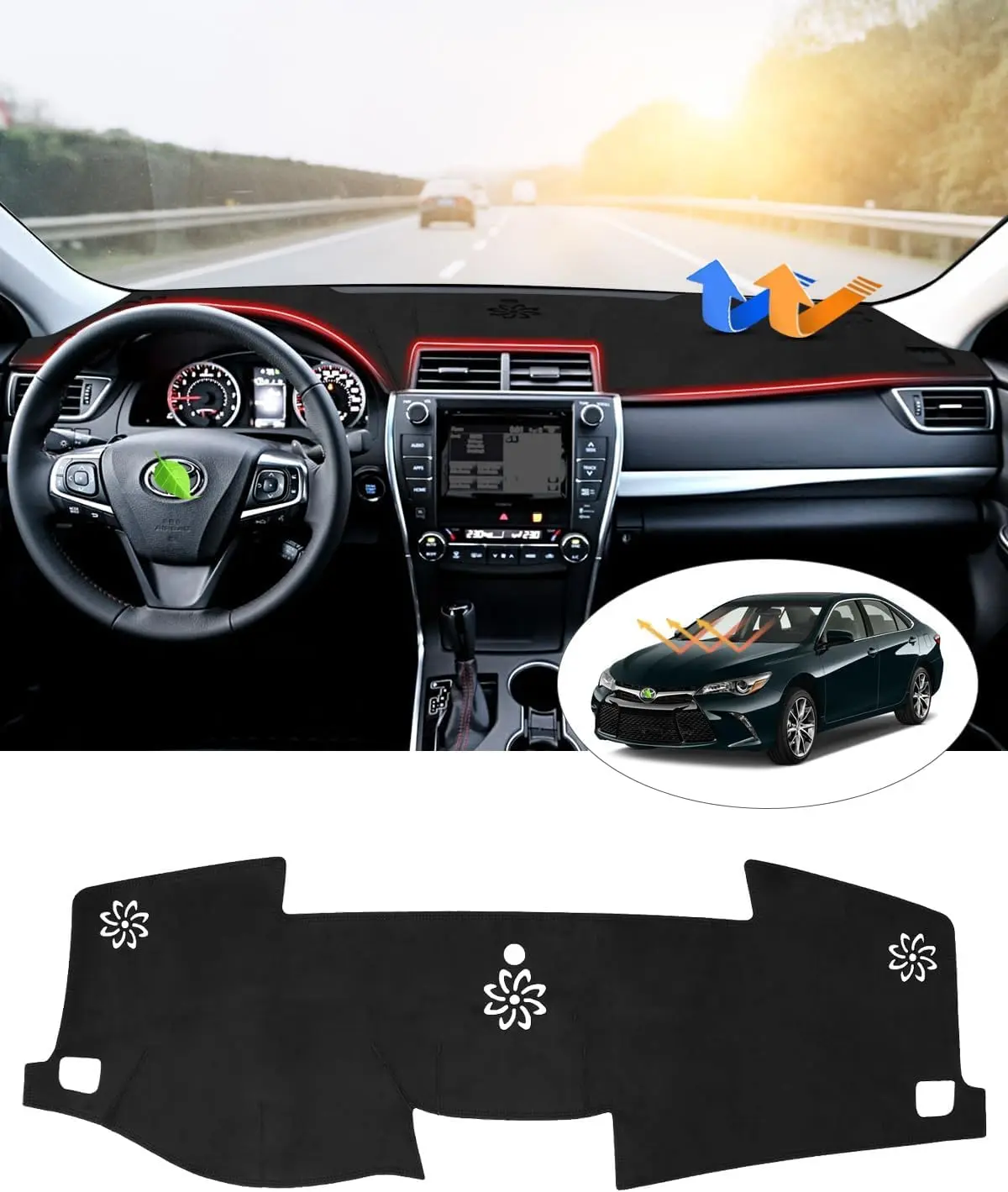 KUST Non-Slip Carpet Dashboard Cover Mat for Toyota Camry 2012-2017, Car Interior Auto Accessories with Sunshield for Glare & UV Ray Protection, Anti Slip Pad for Car Dashboard