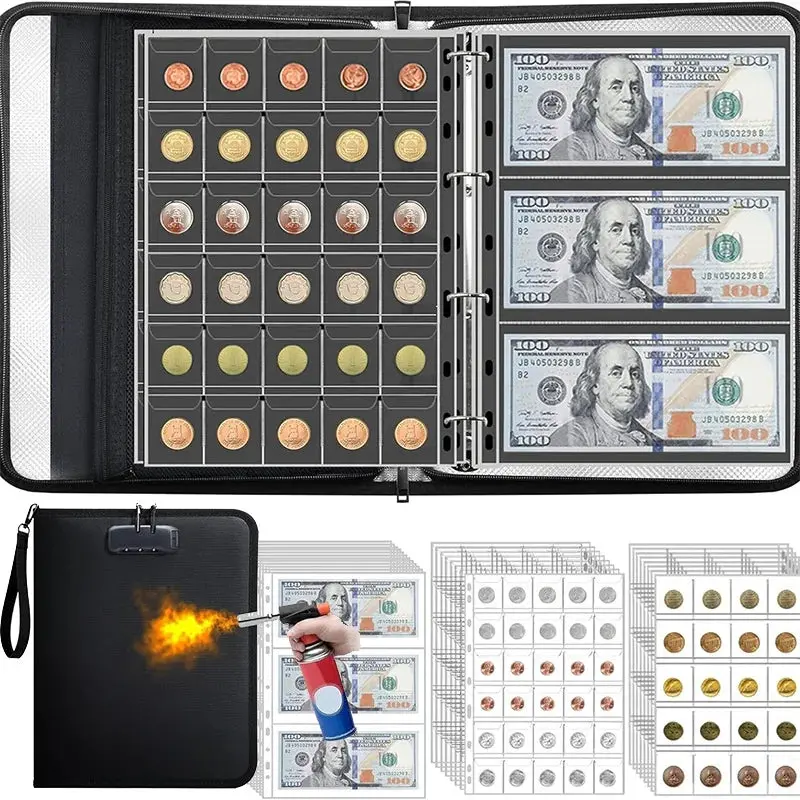 Fireproof Coin Collection Album — Zipper Storage