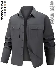 Men's Lightweight Multifunctional Shirt Jacket, Long Sleeve Button-Up Casual Outerwear, Chest Pocket, Outdoor Work Clothes Short Top