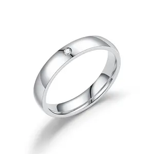Simple 4mm Wedding Band Rings With AAA+ Cubic Zirconia Accessories Gifts   Stainless Steel Jewelry For Men Women