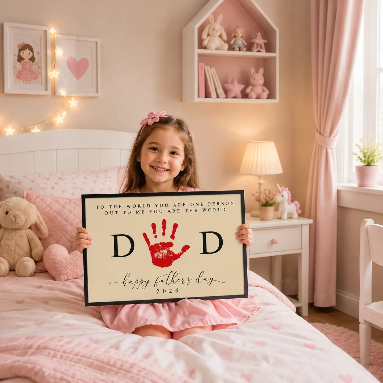 Daddy Handprint Canvas Wall Art – Personalized Father’s Day Poster Print for Girls Bedroom, Sweet Family Keepsake Canvas Decor, Emotional Dad Gift from Daughter, Nursery Room Wall Art for Father’s Day 2026