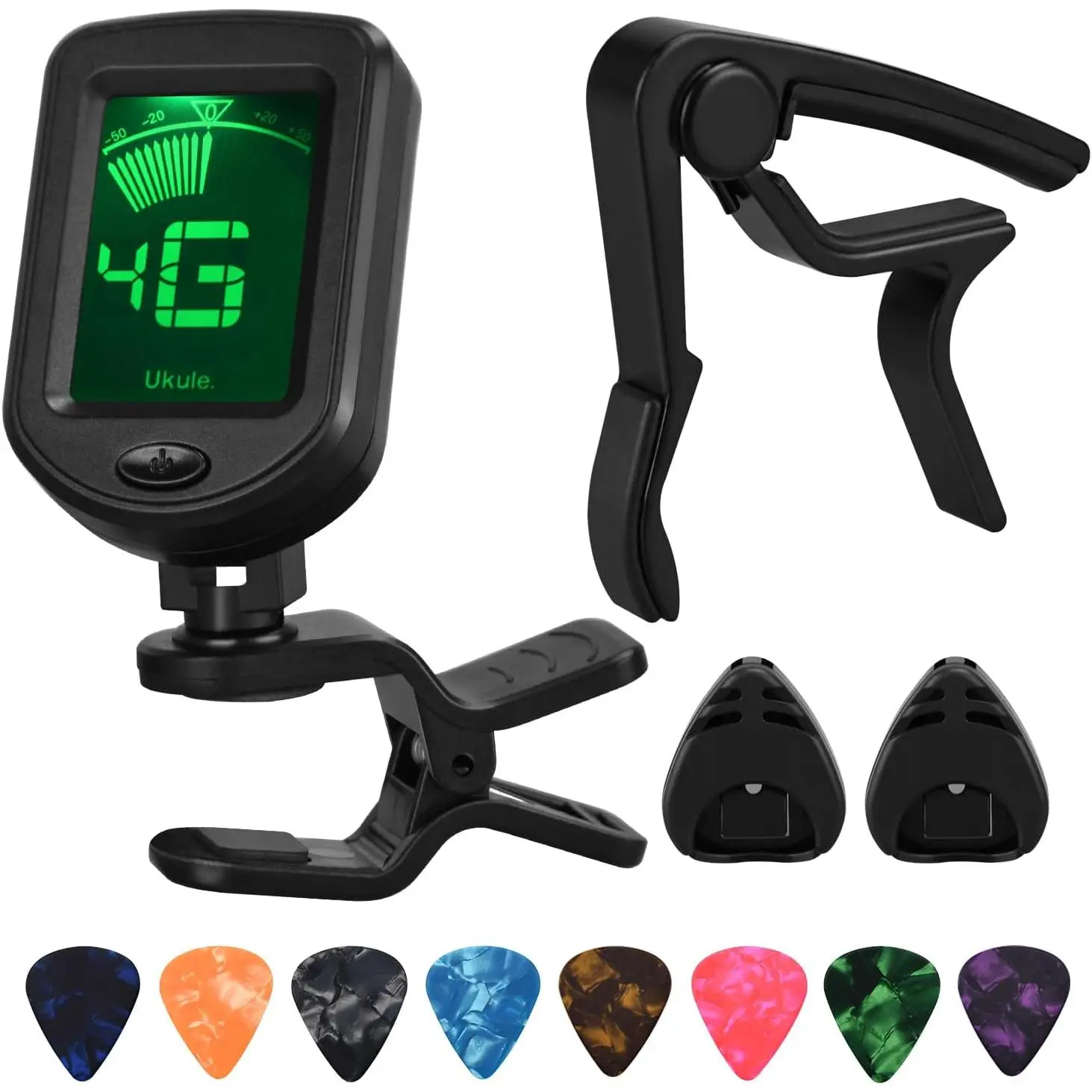 Clip-on Guitar Tuner with 10 Picks Digital Tuner Large Clear LCD Display Rotatable for Acoustic Guitar Ukulele Bass Violin and Chromatic Instruments