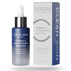 Clean Skin Club Vitamin C Serum & Brightening Booster for Sensitive Skin with Vitamins A E D K Anti Aging Collagen Clear Facial Care Glow Acne Scars Sun Damage Wrinkles Age Dark Spot Corrector