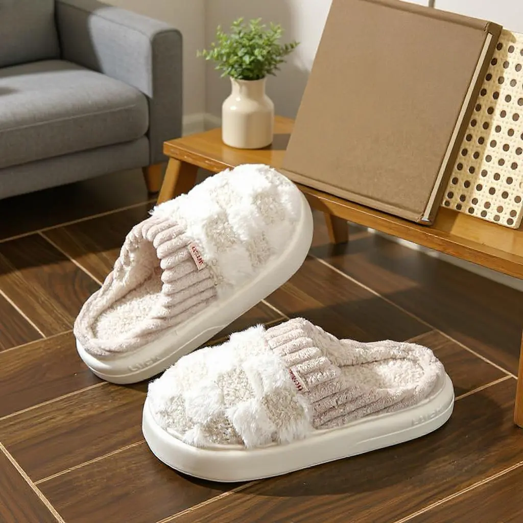 Cotton slippers for women, anti slip cashmere for warmth, monthly slippers for indoor home, cute and fluffy cotton mop Girl Footwear Flipflop