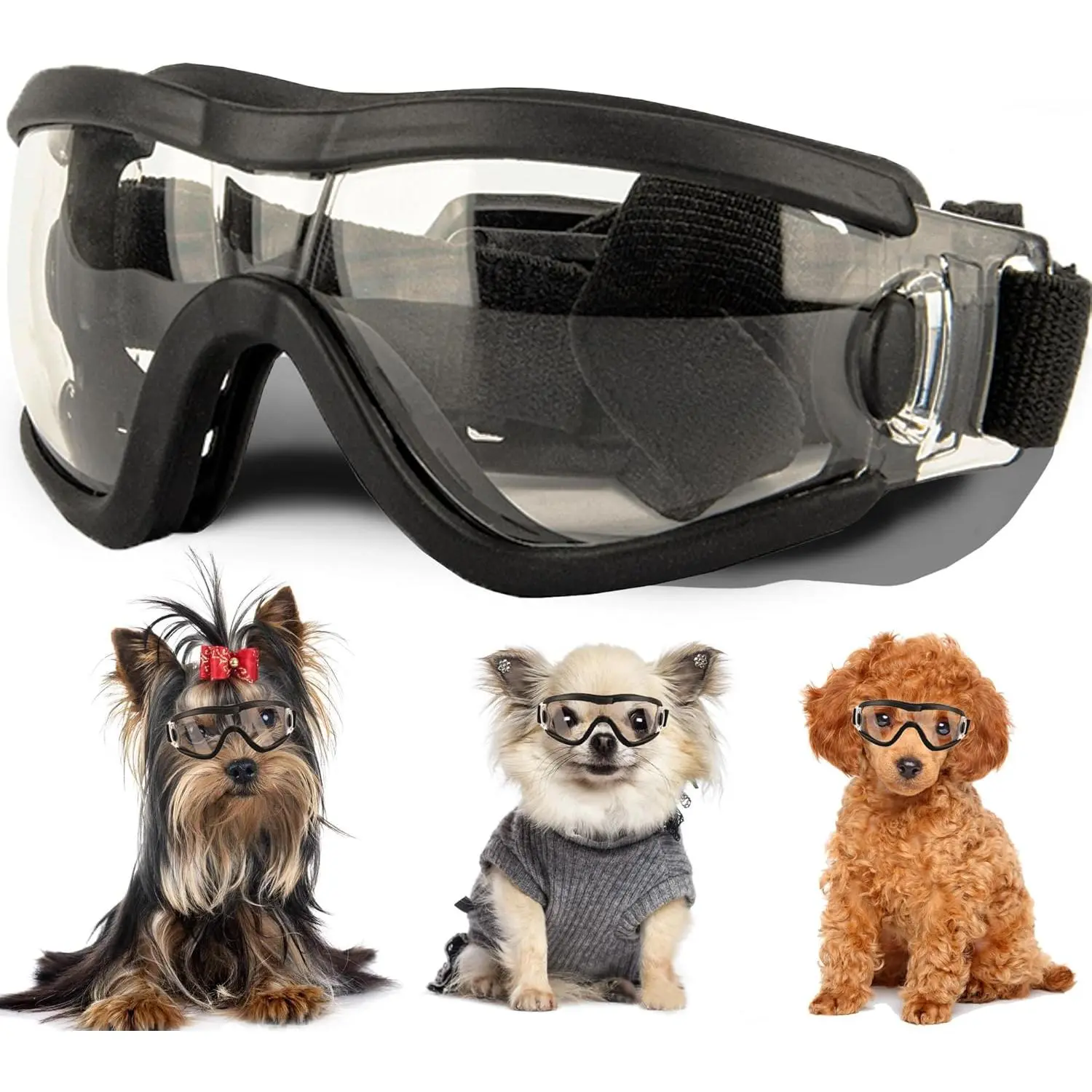 Small Dog Goggles with Soft Frame, Windproof Eye Protection for Puppies with Adjustable Strap and UV Protection for Outdoor Fun, Sunglasses, Soft Eye Protection
