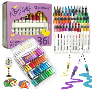 24/36 Shades Acrylic Marker Set - Clear Organizer Case,Quick Dry & Seamless Color Transition! Waterproof,ideal for rock painting, canvas drawing, wooden board decoration, egg tempera creation and various handmade crafts.