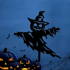 Halloween Spooky Strawman Metal Silhouette Ground Stake, Scary Pumpkin Eater Design, Easy Installation, Outdoor Halloween Decoration, Durable Holiday Decor, Party Decoration Supplies