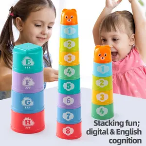 Baby Early Education Stackable Cups, Number Letter Shape Cognitive Toy, Rainbow Stacking Cup Set, Boy Girl Birthday Gift