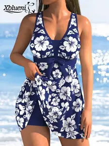 New Floral Print Women's Tankini Set Two-Piece Dress Style Elegant Slim Fit Fashion High-End Swimsuit for Swimming Spa Vacation Beach
