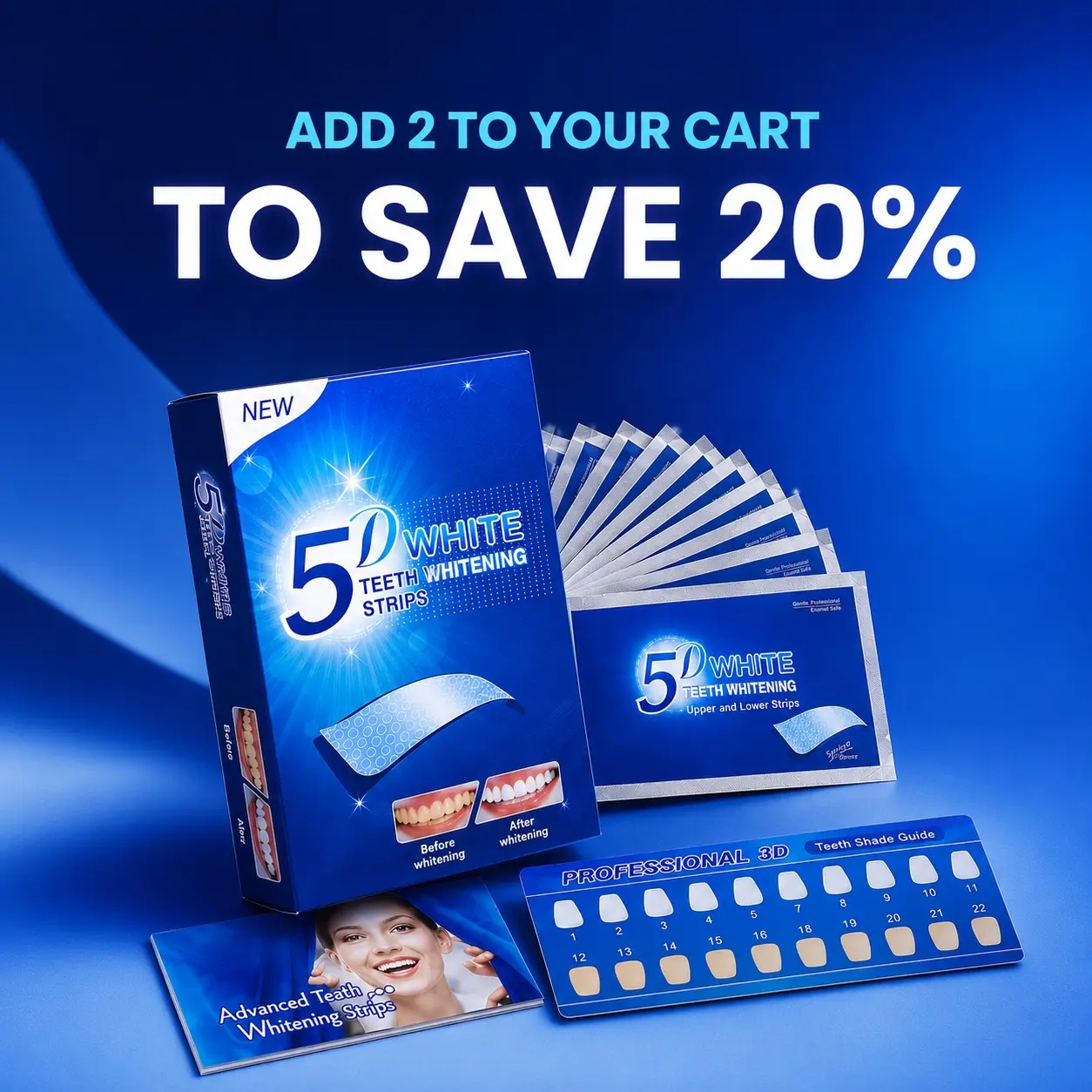 5D WHITE Teeth Whitening Strips - 7/21 Whitening Sessions - Non Sensitive Teeth Whitening - Peroxide-Free - Dry Strip Technology