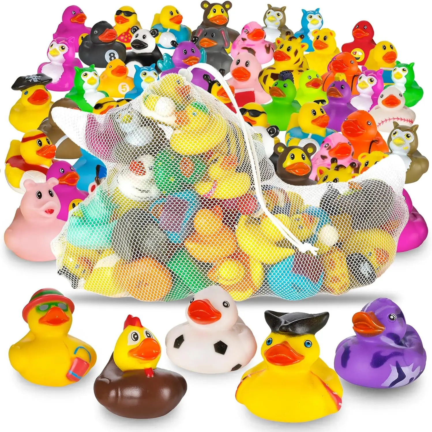 PLAYBEES Rubber Ducks in Bulk 100 Pack Assortment Duckies Kids Baby Bath Shower Toys Jeep Ducking Floater Summer Beach Pool Activity Baby Showers Accessories Classroom Incentives USA Made