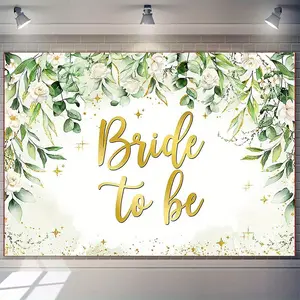 Summervibes 1pc Elegant Sage Green "Bride to Be" Floral Backdrop with Golden Glitter Accents - 230.0x180.01 cm Polyester Fabric Banner for Bridal Showers, Bachelorette Parties, and Wedding Decorations