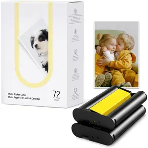 Photo Paper & , 2 Ink  Refill & 72 sheets photo papers, 4x6", Dye Sublimation, Water & Oxidation-Proof, Compatible w/ PixCut S1 Photo Sticker Printer and