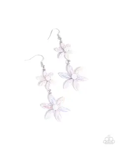 Pearl Posy - White Iridescent Pearl Flower Silver Earrings - Paparazzi