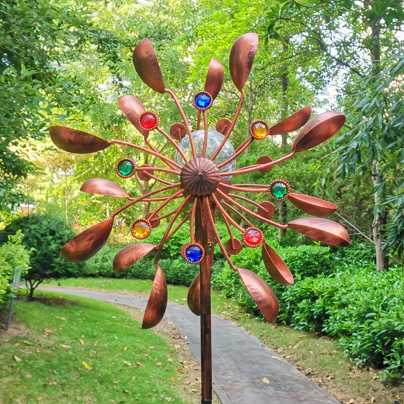 [3D] Dynamic Wind-Powered Rotating Ornament; Solar-Powered Outdoor Metal LED Ball with Multicolored Lights - Rotates in Both Directions; Ideal for Valentine'S Day, Easter, And Home Decor for Yards, Lawns, And Gardens Wind Chime