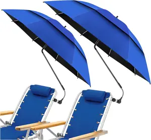2 Pack 48.6" Double Canopy Beach Umbrella with Clamp, UPF50+ Beach Chair Umbrella with clip, 360Adjustable Portable Outdoor , Patio, Golf Carts,Camping(Not Include Chair)