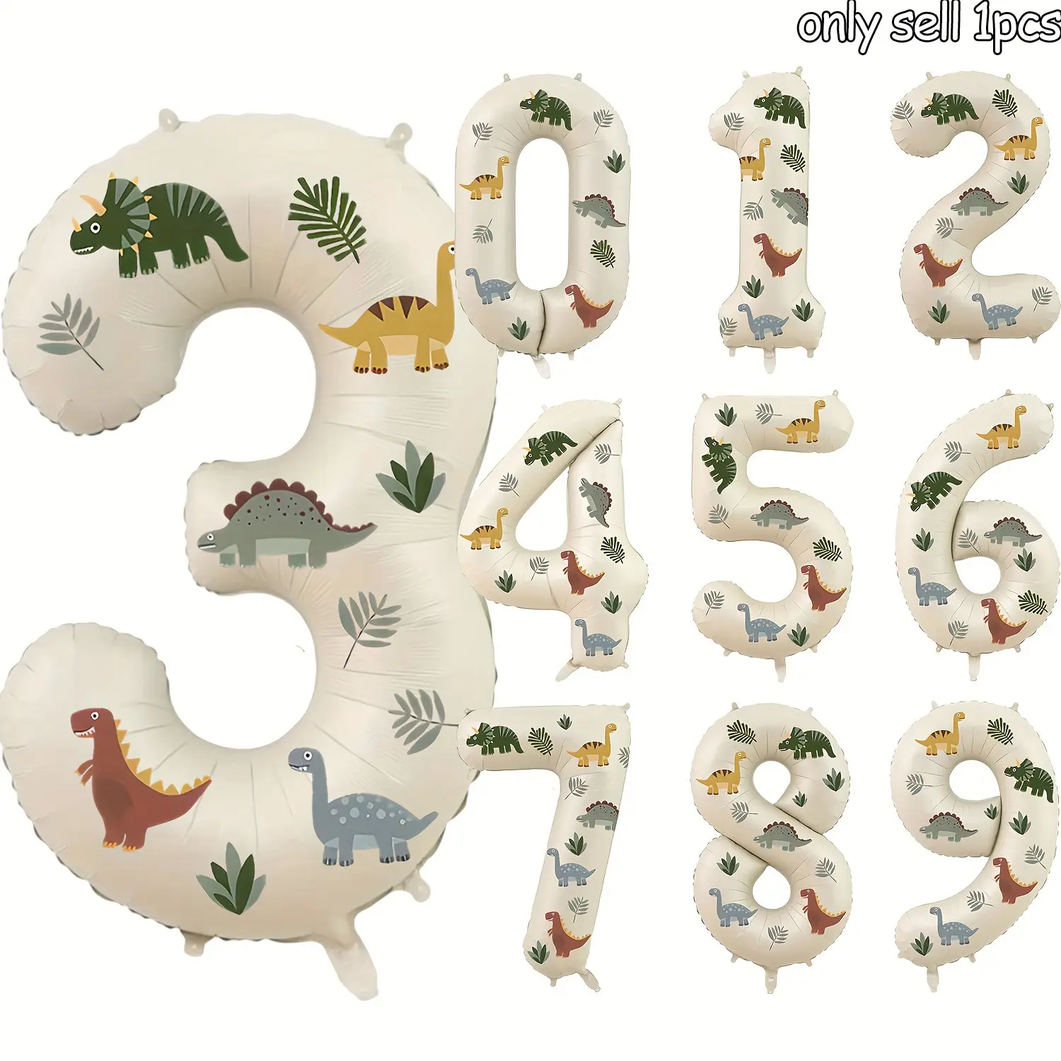 32-Inch Aluminum Foil Number Balloons - Giant Helium-Fill Digits 0-9 with Dinosaur and Greenery Stickers, No Power Needed, Suitable for Birthdays, Anniversaries, Party Decorations - All-Season High Quality Luxury Party Decorations, Themed Balloons
