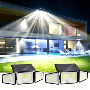 Outdoor Solar Lights, 2-Pack IP65 Waterproof 3-Head 2500-Lumen LED Motion Sensor Security Floodlights, Wide-Angle Lighting for Patios, Garages