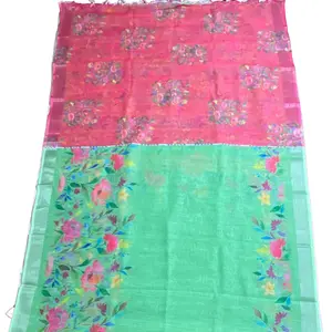 Neerphool cotton Saree - Floral Design in Pink, Green & Light Green, Soft Fabric, Suitable for Various Occasions  Traditional Womenswear Blouse Comfort Piece Clothes Elegance Style