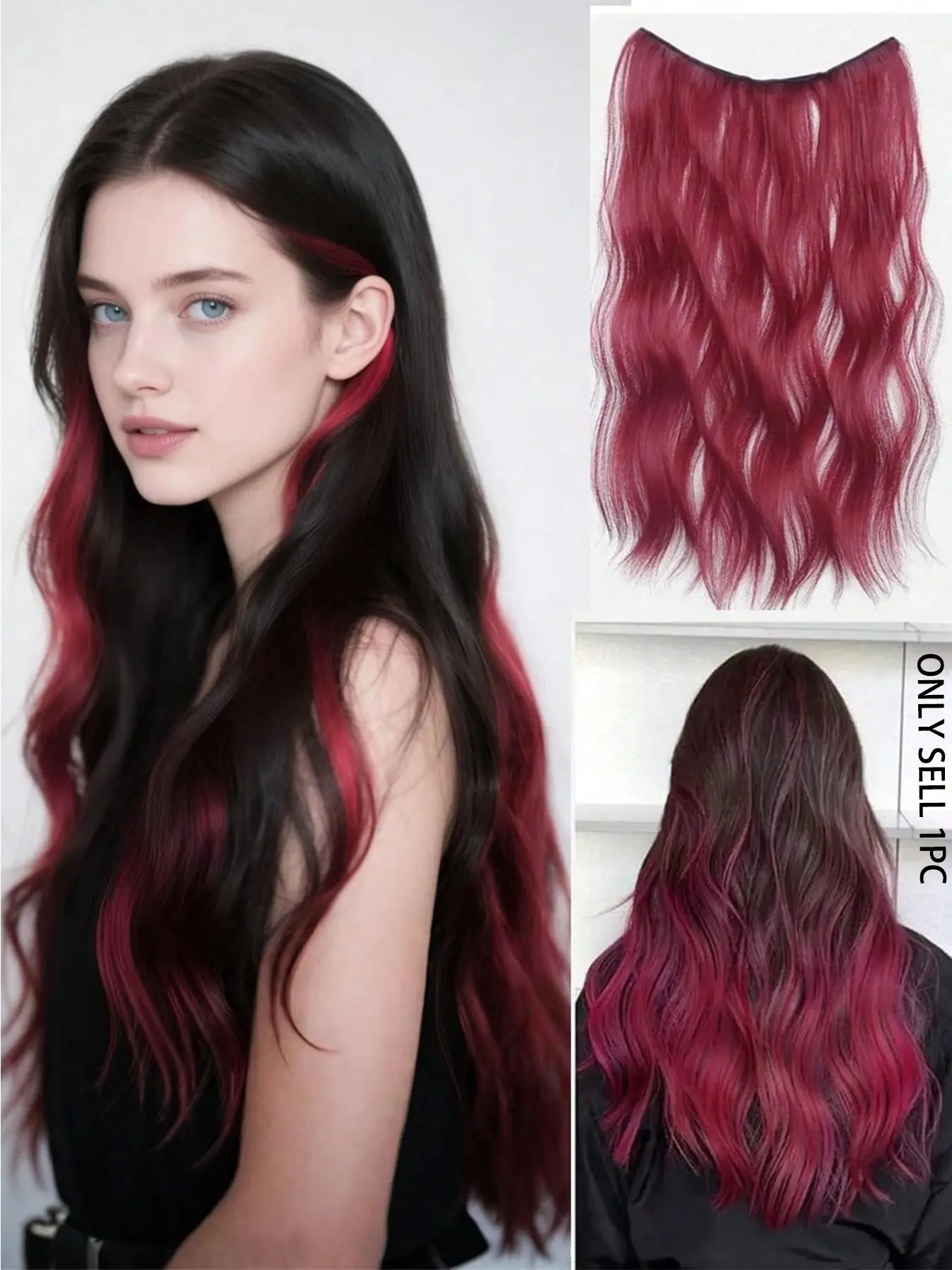 Elegant One-Piece Long Curly Clip-In Hair Weave Extensions for Women High-Quality Soft Synthetic Hair Wigs with 4 Clips 20 Inch High Temperature Fiber Synthetic Hairpiece, Multi-Color Pack for Party Artificial Hair Extension