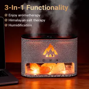 Himalayan Salt Lamp FlameRock 3-in-1 Aromatherapy Machine 250ml Essential Oil Diffuser with Simulated Flame & Jellyfish Mist LED Lighting Cool Mist Humidifier Timer Auto Off for Home Bedroom Office Negative Ions, Summervibes, fathersdaygift