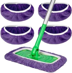 Reusable Microfiber Mop Pads 4 Pack Super Absorbent Wet & Dry Floor Cleaning Refills Machine Washable Heavy Duty Fits Most Flat & Spin Mops Deep Clean for Tiles Wood & Marble Eco Friendly
