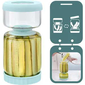 Hourglass Pickle Jar with Strainer Flip - 46oz Glass Container for Pickles, Olives & Jalapenos, Leakproof Airtight Lid,  Juice Separator, Dishwasher Safe Storage Solution