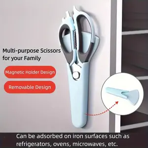 7-in-1 Multifunctional Kitchen Scissors with Magnetic Holder - Detachable Stainless Steel Food Scissors for Meat, Fish, Poultry, Ergonomic Handles, Pastel Pink & Light Blue, Compact Storage Design, Kitchen Shears