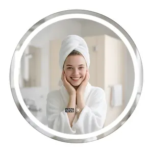 24" LED Round Bathroom Mirror, Anti-fog Makeup Vanity Mirror with Touch Switch, Wall-Mounted Mirror with LED Light