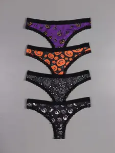 Morvia Women's Comfortable Breathable Printed Underwear Set, Casual Style Thin Fabric Panties for All Seasons, 4 Pack