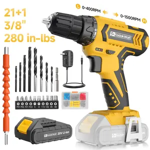 【Father's Day Gifts】Fadak Walt Rechargeable Electric Drill Driver Set, Handheld, 21+1 Speeds, High Torque, 2000 mAh Large Capacity Battery (1 Included), Detachable Head, Home Hardware Power Tool