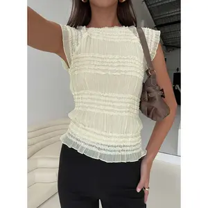 Talyn Cap Sleeve Frill Top Cream