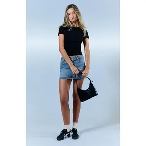 Pacsun Women's Bella Stretch Medium Indigo Mid Rise Jean Mini Skirt - Multicolor