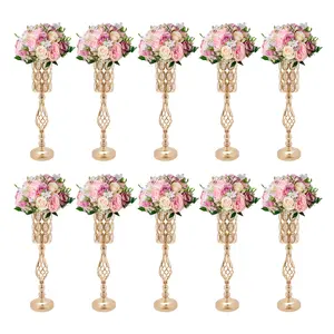 10Pcs 61cm Gold Iron Crystal Flower Vases - Elegant Tabletop Decor for Wedding, Christmas, Home & Dining Room Valentine's Day decorations, romantic ambiance