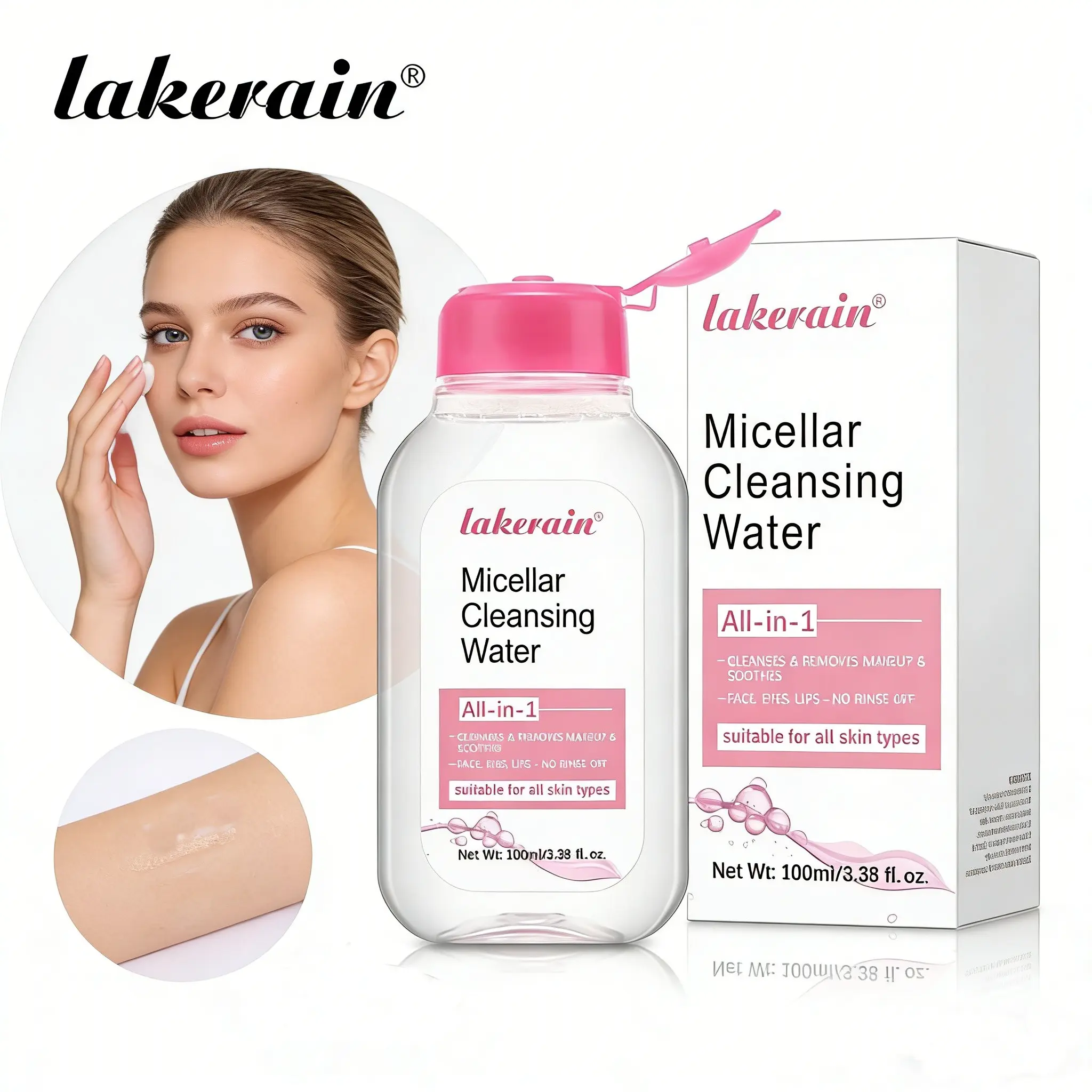 Microfiber Cleansing Micellar Water, Gentle No-Rinse Cosmetic Daily Makeup Remover Cleanser for Face Eye Lip, Suitable for All Skin Types, Clean & Soothe