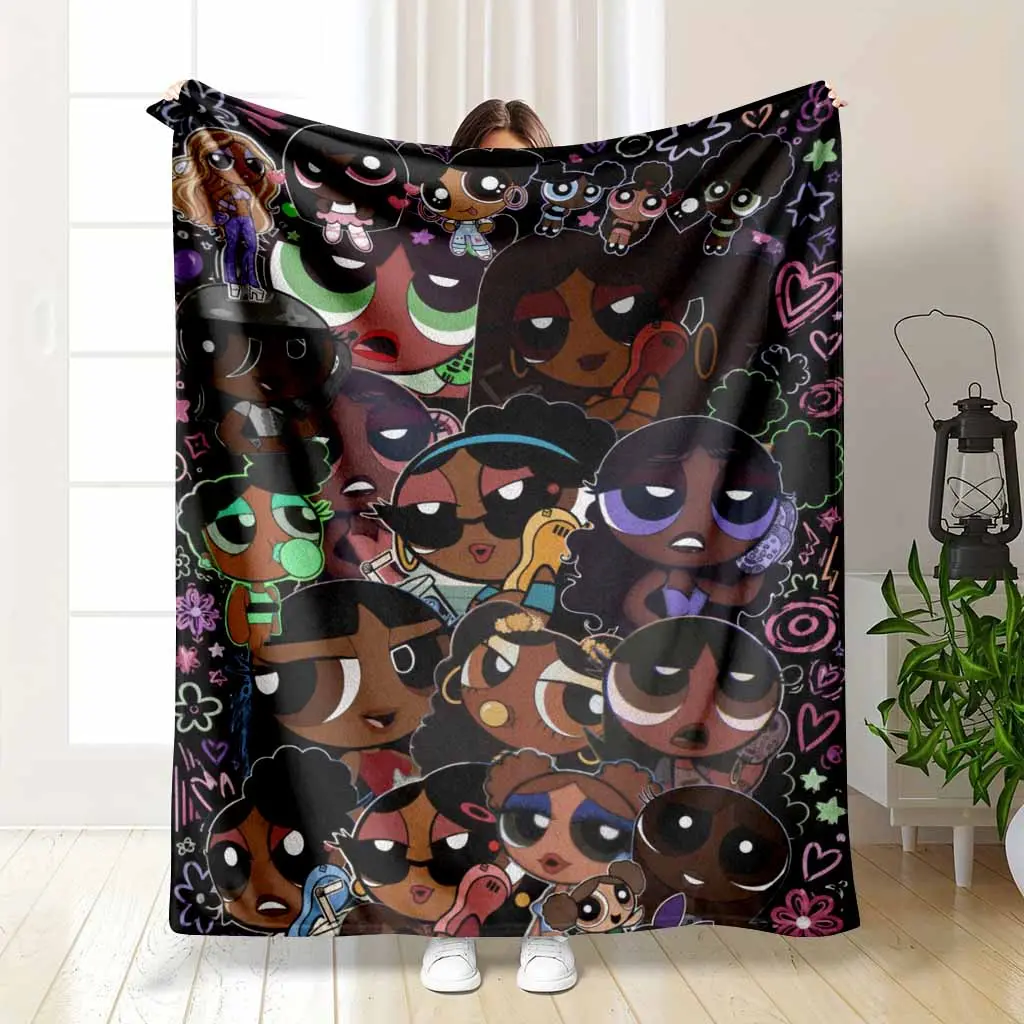 Y2K Retro Aesthetic Style Flannel Throw Blanket Black Girl Fashion Collage Print Ultra Soft Lightweight Breathable Fuzzy Texture For Bedroom Living Room Home Sofa Decor Cozy Lounging Or Warm Personalized Gifts