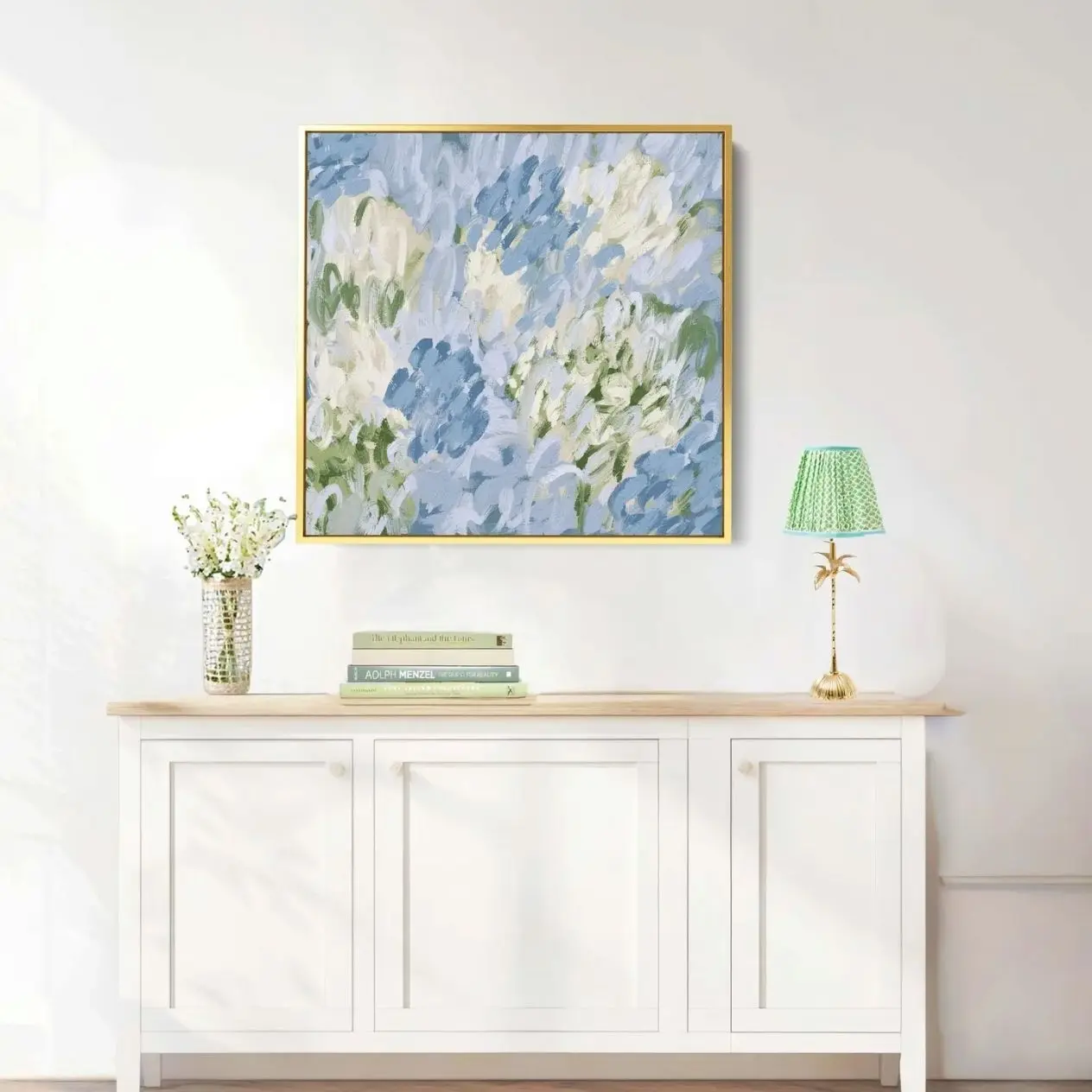 Blue Green Hydrangea Wall Art Preppy Botanical Poster Grandmillennial Decor Y