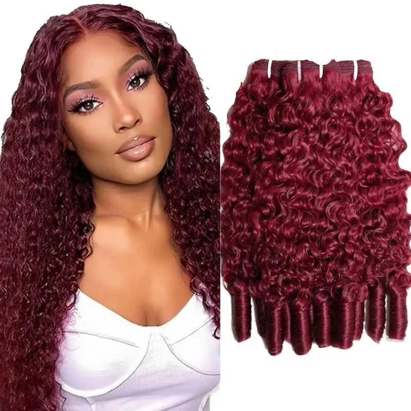 MEGEEN 16A Hair Bundles, 99J Burgundy Brazilian Curly 100% Unprocessed Human Hair Weave with Natural Waves for Full Volume, Party Wear, Brazilian Weave, Human Hair Bundles