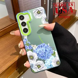 Phone Case Compatible with Galaxy S24 Plus S25 Ultra S23 Ultra S22+ Blue Hydrangea Patterned Full Body Protection Anti-Scratch PC Smartphone Cover Cellphone Protective