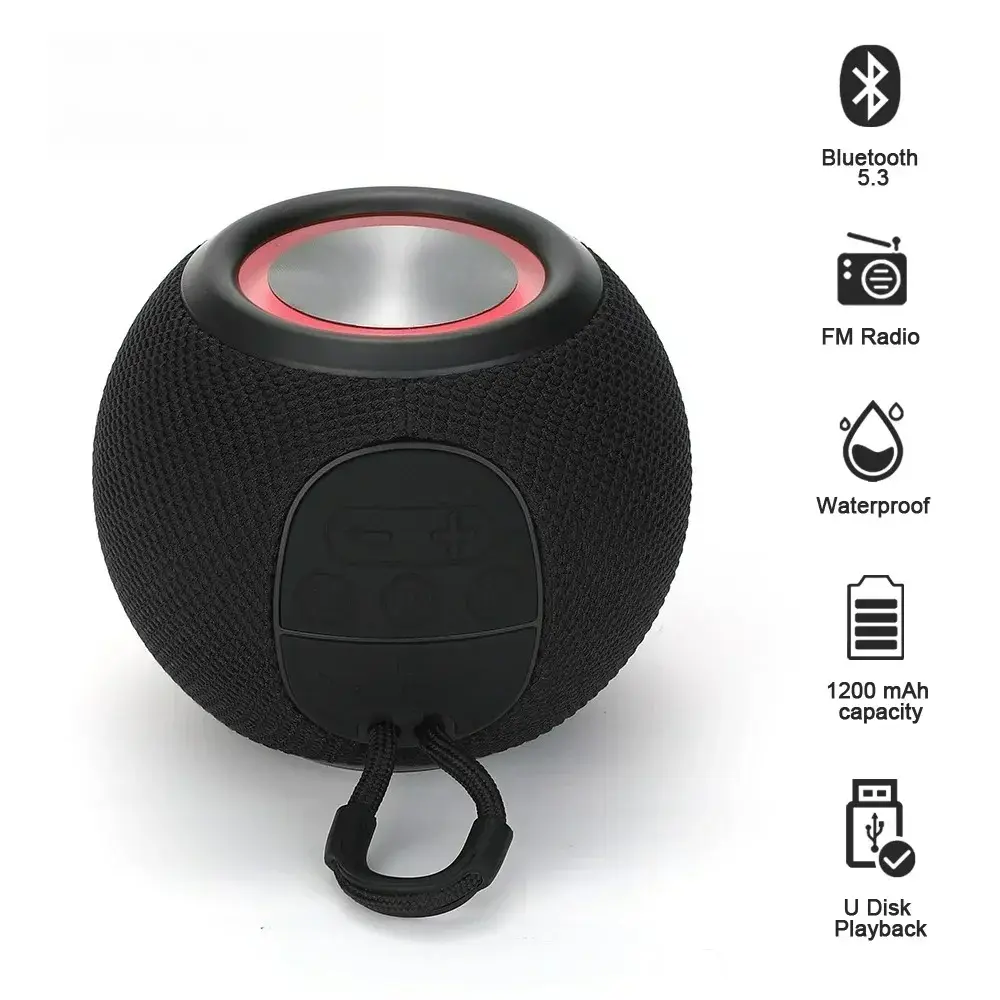 TG337 Micro Portable Bluetooth Speaker - TWS Wireless Bass Boombox with LED Lights, IPX7 Waterproof, MP3 Player, AUX, FM Radio, USB, Micro SD Card Support, Charging Function for Outdoor Use