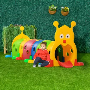 Kids Crawl Tunnel 106 Inch Long Cute Caterpillar Shape Transforms for Hide and Seek for Preschool Kindergarten Patio Garden Rain Sun Resistant