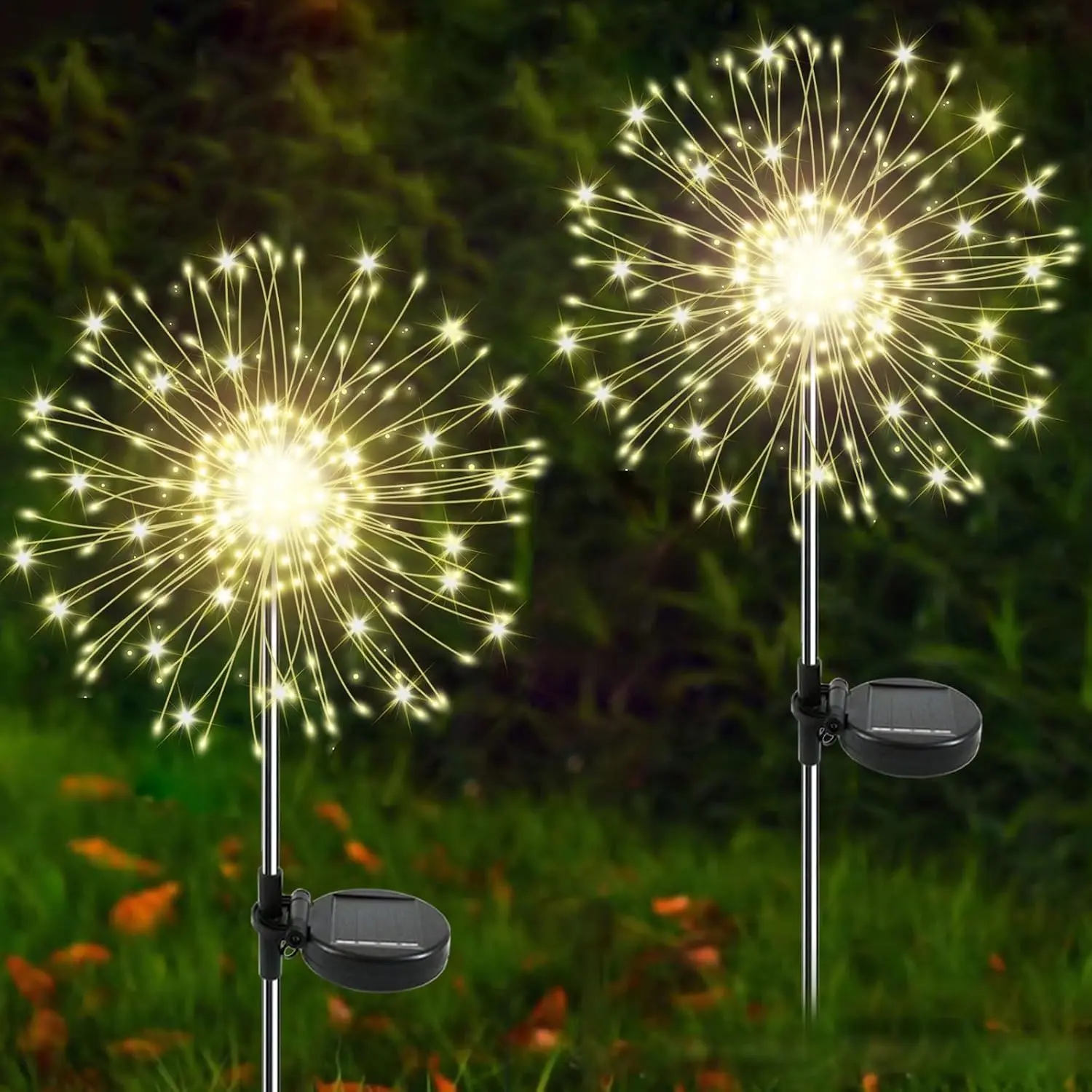 Solar Garden Lights Outdoor, 2 Pack 120 LED Twinkling Firework Lights Decorative with 2 Modes, Outdoor Waterproof Solar Starburst Light for Outside Yard Pathway Garden Decor, Warm White Led Outdoor Lighting Solar Decorative Lights