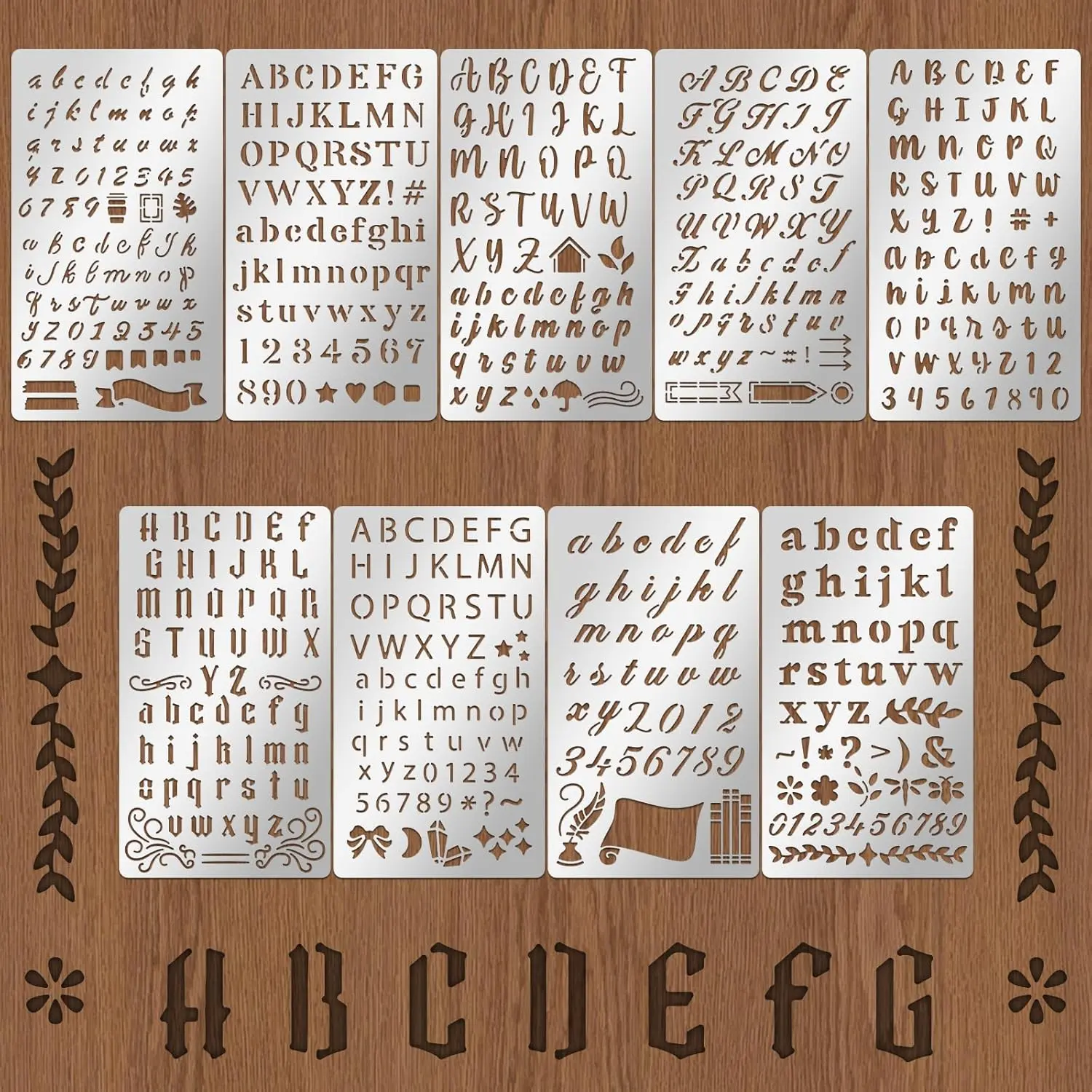 9 count Metal Stencils Wood  Stencil Metal Letter Stencil Alphabet and Number Stencils for Journaling Engraving Templates for Wood Carving Drawing Scrapbooking Journal Craft DIY